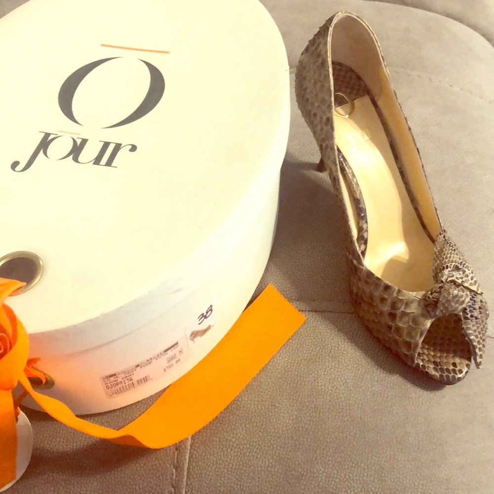 O Jour python snakeskin heels from Italy